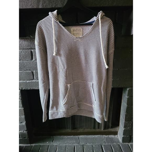 Billabong Women's Distressed Navy Striped Hoodie Size Large boho V Neck - Picture 1 of 4